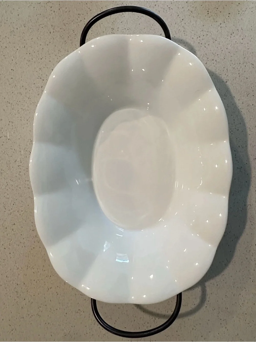 White Ceramic Serving Bowl with Black Handles